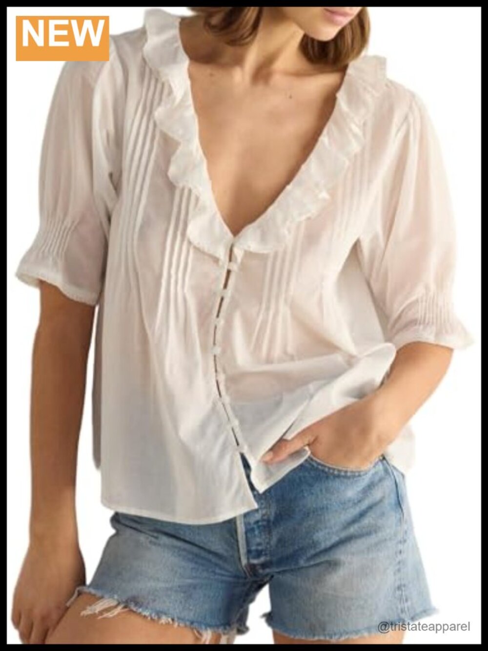Boho Tie Front Puff Sleeve Blouse Women Chiffon Lace Trim Ruffle Tunic